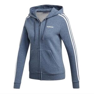 Adidas Women's Essentials 3-Stripes Fleece Full-Zip Hoodie sweatshirt blue Size